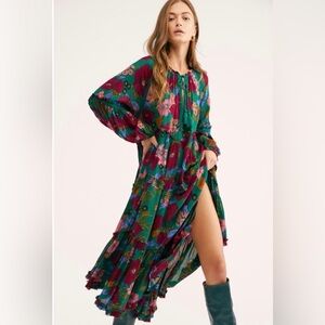 Free People In The Moment Dress -Emerald Combo